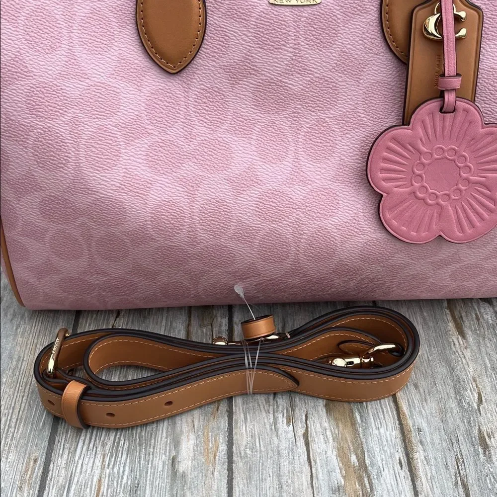 Coach Rowan Large Satchel Bag In Signature Canvas With Charms Powder Pink Purse - Picture 6 of 11